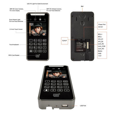 2.8" चेहरे की पहचान पहुँच नियंत्रण प्रणाली वास्तविक समय निगरानी