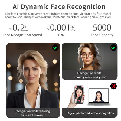 AI Dynamic Face Recognition Fingerprint Access Control Terminal IP65 Waterproof Time Attendance Device